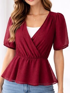 Elegant Deep Red Wrap Blouse